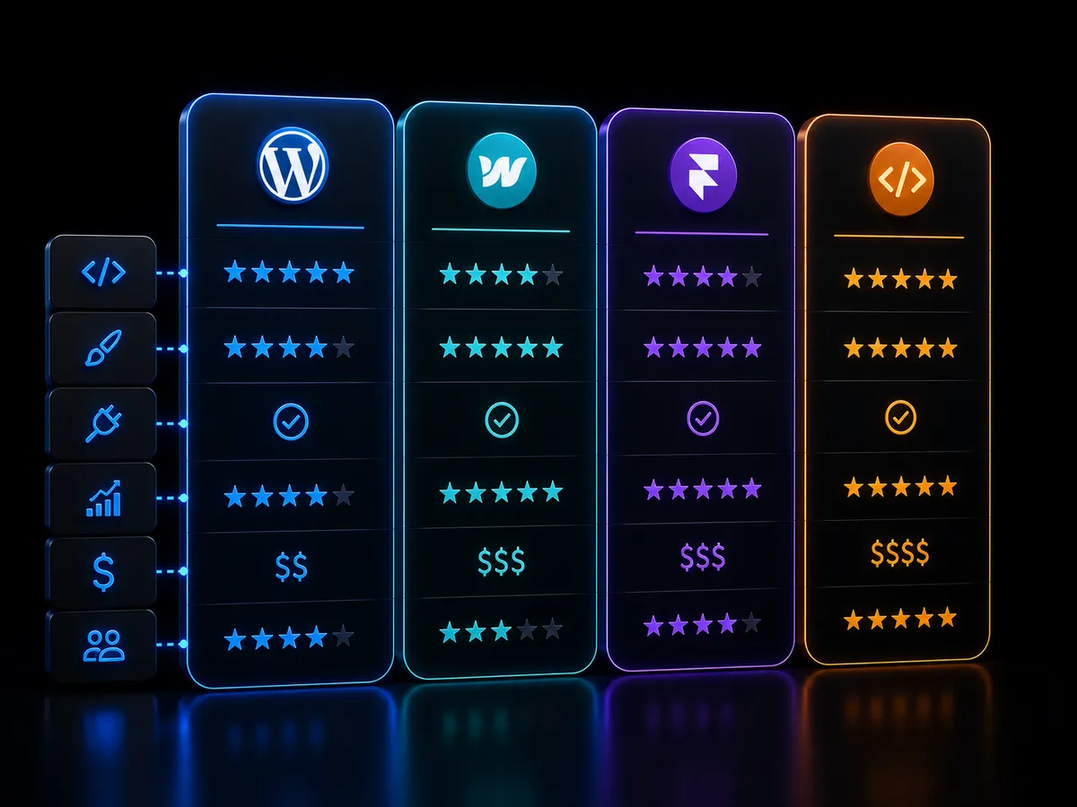 CMS-Vergleich 2026: WordPress, Webflow, Framer, Custom – Cover