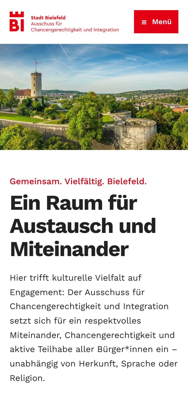 Website Integrationsrat Bielefeld auf dem Smartphone
