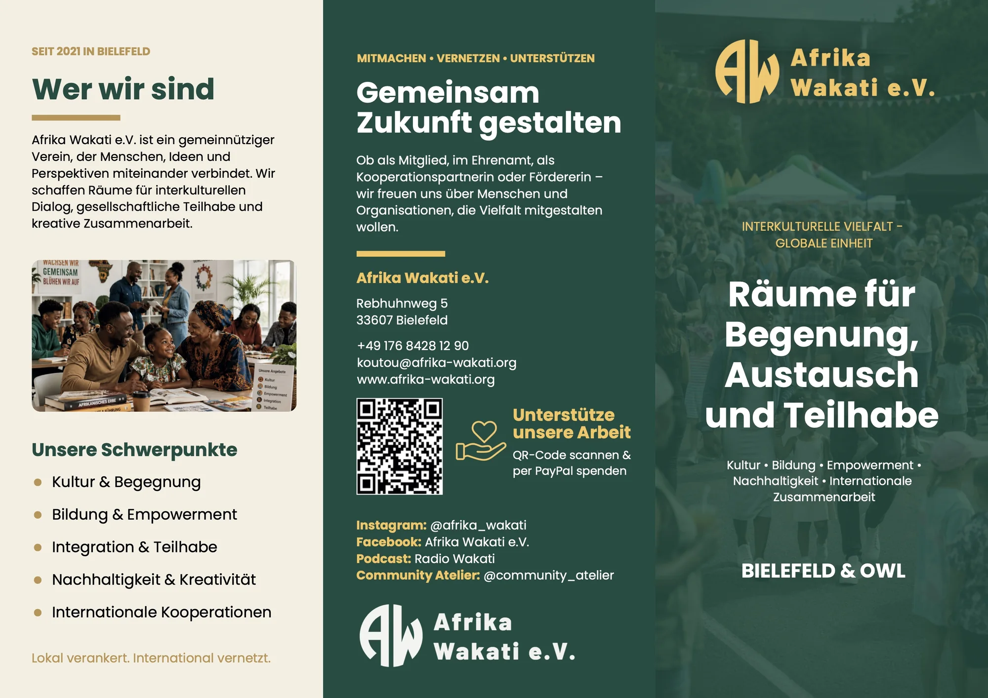 Wickelfalz von Afrika Wakati, Außenseite: Wer wir sind, Mitmachen und Titelseite
