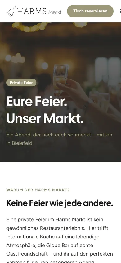 Seite Private Feier von harms-markt.de auf dem Handy