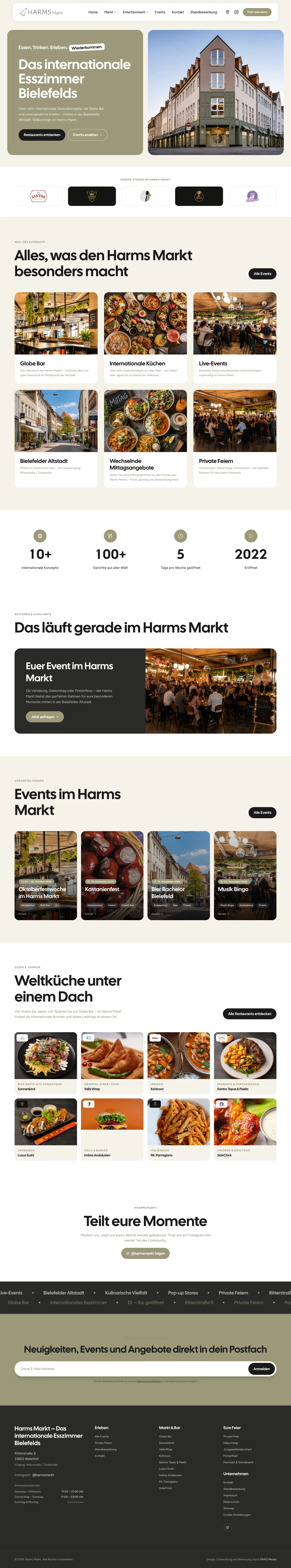 Startseite von harms-markt.de, läuft langsam von oben nach unten durch
