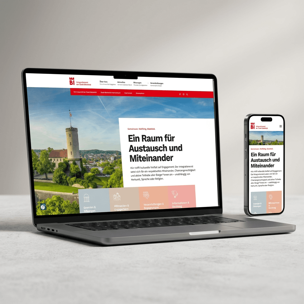 Integrationsrat Bielefeld, Website Mockup Mobile und Desktop