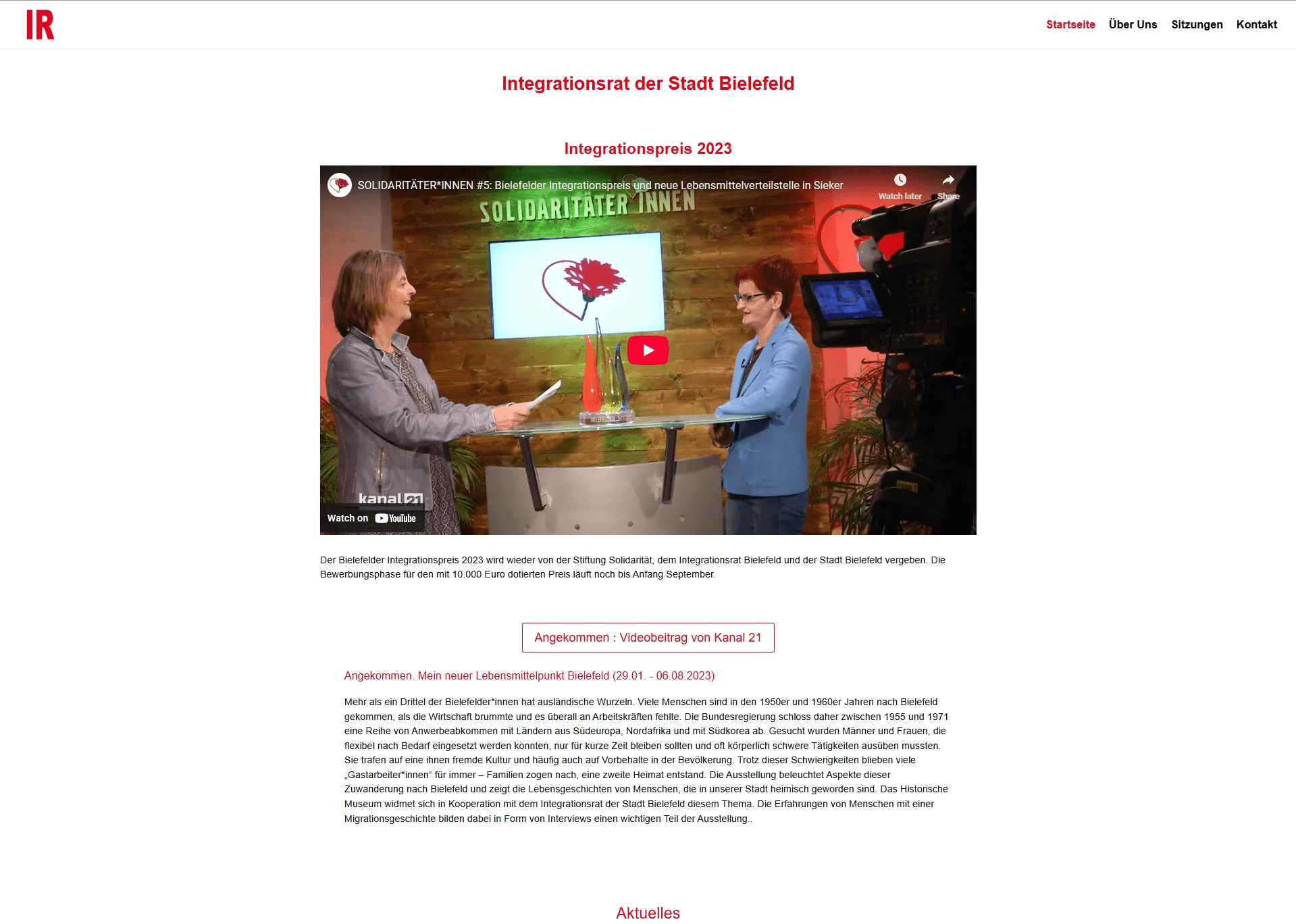 Integrationsrat Bielefeld — alter Web-Auftritt vorher