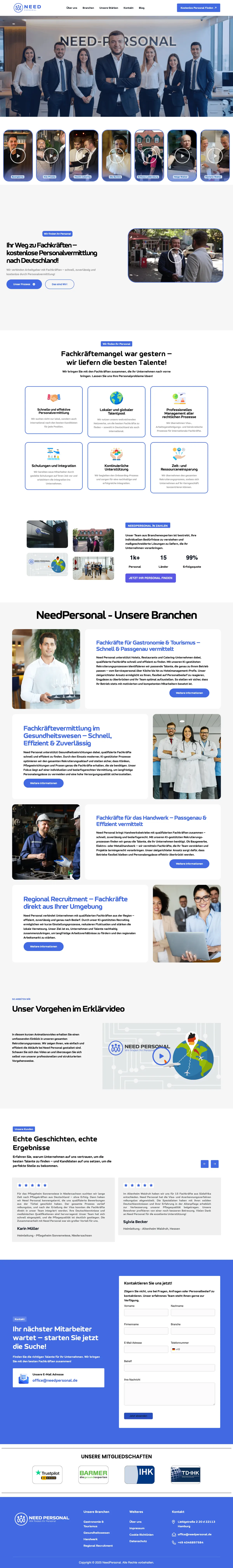 Startseite von needpersonal.de, läuft langsam von oben nach unten durch
