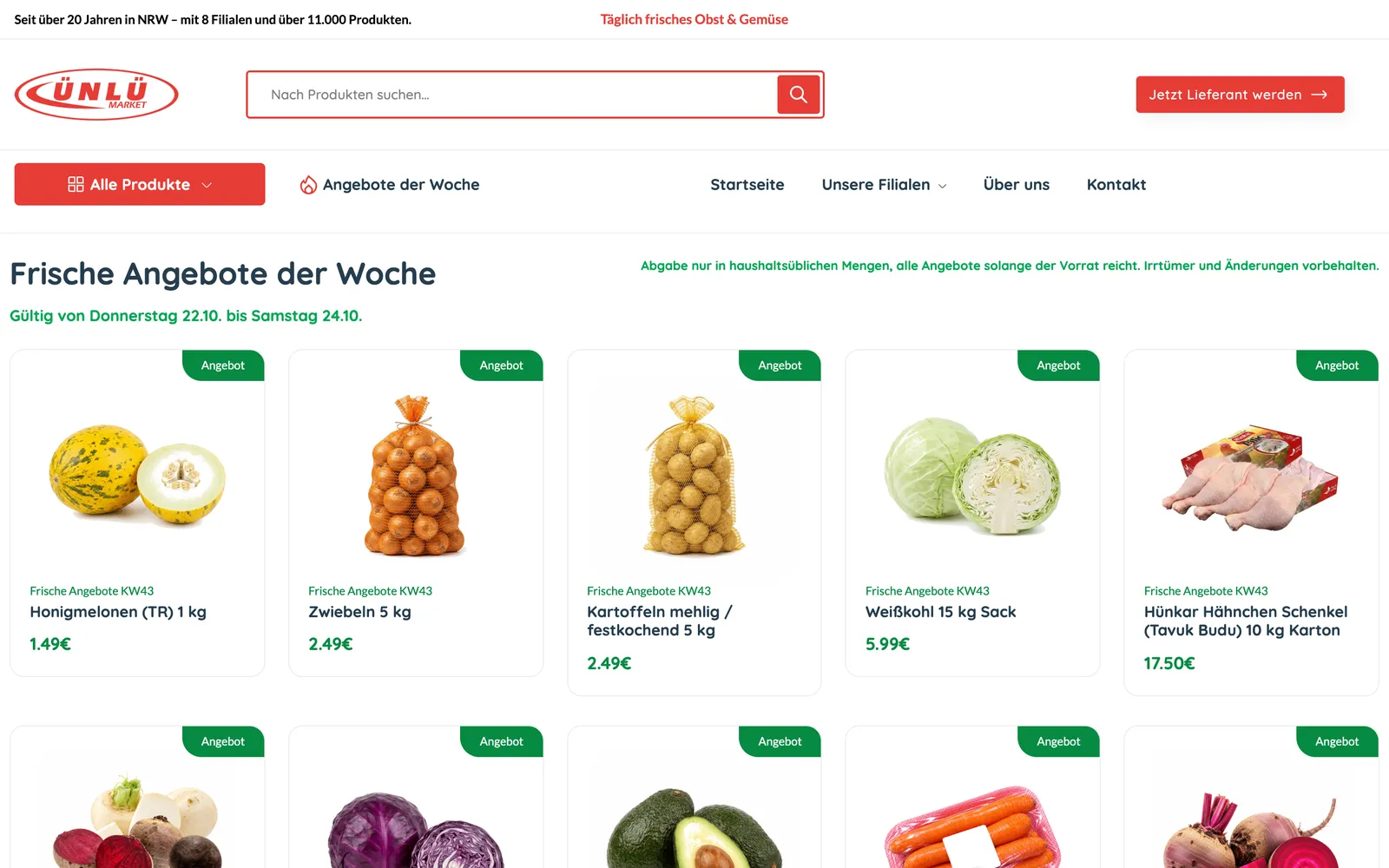Seite „Angebote der Woche“ auf uenluemarket.de