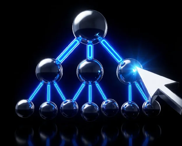 Kugel-Pyramide mit Mauszeiger zeigt die Hierarchie interner Verlinkung und optimale Website-Architektur