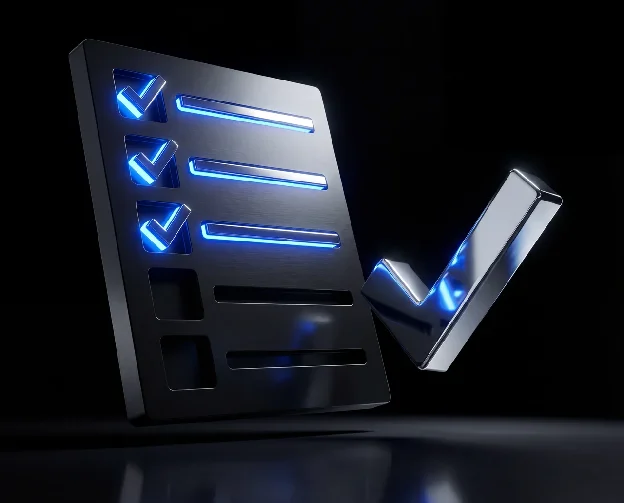 Server-Rack mit Häkchen und Laptop symbolisiert Technical SEO Best Practices und die systematische Qualitätssicherung